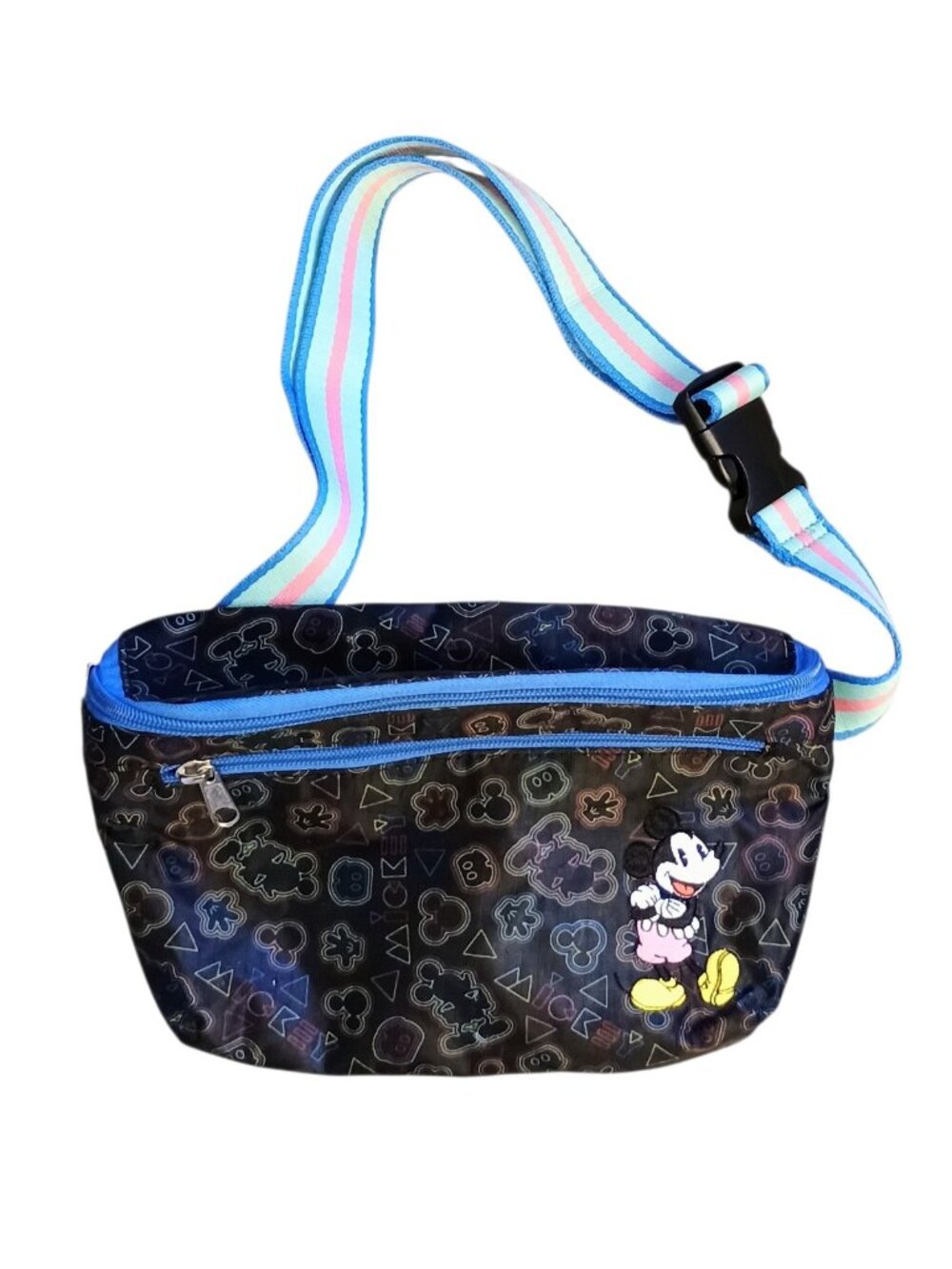 Disney Parks Mickey Mouse Black Blue 2 Pocket Fanny Pack Belt Bag Waist Bag